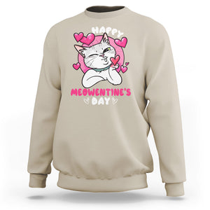 Valentine's Day Sweatshirt Happy Meowentine Cute Cat Kisses TS09 Sand Printyourwear