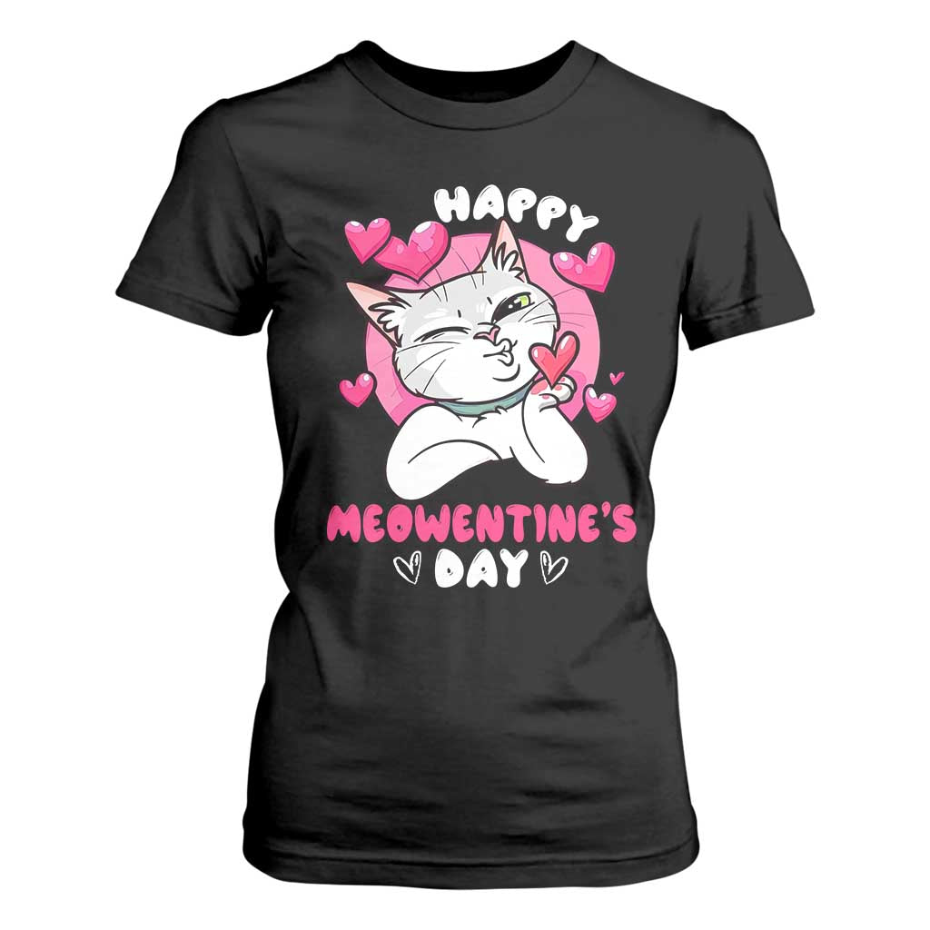 Valentine's Day T Shirt For Women Happy Meowentine Cute Cat Kisses TS09 Black Print Your Wear