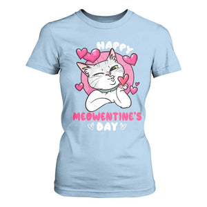 Valentine's Day T Shirt For Women Happy Meowentine Cute Cat Kisses TS09 Light Blue Print Your Wear