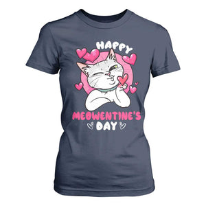 Valentine's Day T Shirt For Women Happy Meowentine Cute Cat Kisses TS09 Navy Print Your Wear