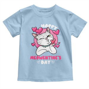 Valentine's Day Toddler T Shirt Happy Meowentine Cute Cat Kisses TS09 Light Blue Print Your Wear