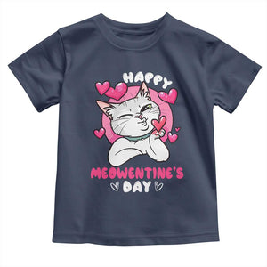 Valentine's Day Toddler T Shirt Happy Meowentine Cute Cat Kisses TS09 Navy Print Your Wear