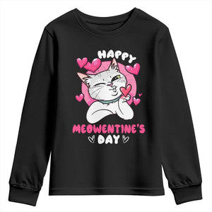 Valentine's Day Youth Sweatshirt Happy Meowentine Cute Cat Kisses TS09 Black Print Your Wear