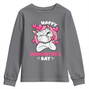 Valentine's Day Youth Sweatshirt Happy Meowentine Cute Cat Kisses TS09 Charcoal Print Your Wear