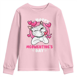 Valentine's Day Youth Sweatshirt Happy Meowentine Cute Cat Kisses TS09 Light Pink Print Your Wear