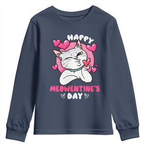 Valentine's Day Youth Sweatshirt Happy Meowentine Cute Cat Kisses TS09 Navy Print Your Wear