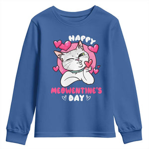 Valentine's Day Youth Sweatshirt Happy Meowentine Cute Cat Kisses TS09 Royal Blue Print Your Wear