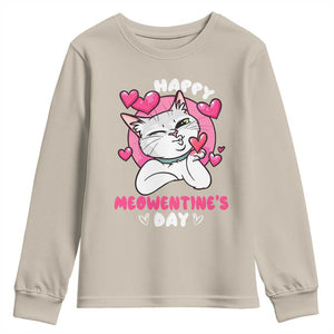 Valentine's Day Youth Sweatshirt Happy Meowentine Cute Cat Kisses TS09 Sand Print Your Wear