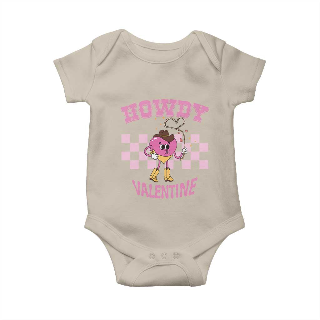 Valentine's Day Baby Onesie Howdy Valentine Heart Retro Groovy TS09 Sand Print Your Wear