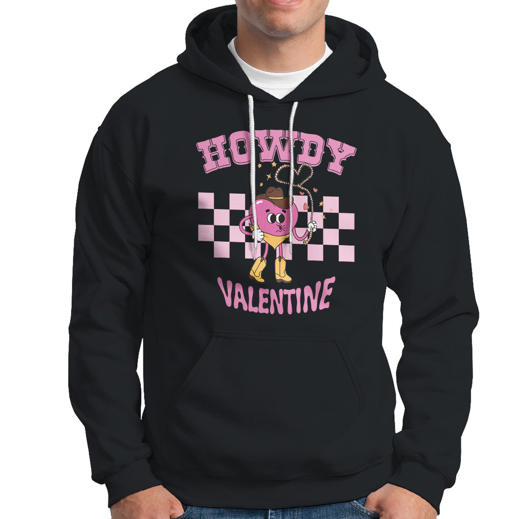 Valentine's Day Hoodie Howdy Valentine Heart Retro Groovy TS09 Black Printyourwear