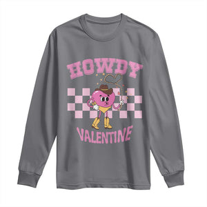 Valentine's Day Long Sleeve Shirt Howdy Valentine Heart Retro Groovy TS09 Charcoal Print Your Wear