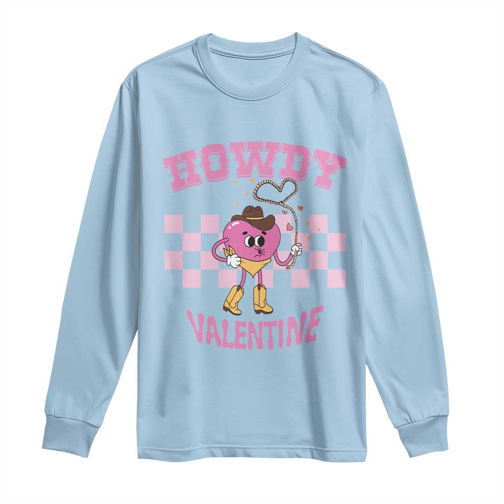 Valentine's Day Long Sleeve Shirt Howdy Valentine Heart Retro Groovy TS09 Light Blue Print Your Wear