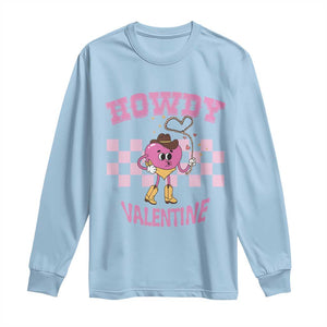 Valentine's Day Long Sleeve Shirt Howdy Valentine Heart Retro Groovy TS09 Light Blue Print Your Wear