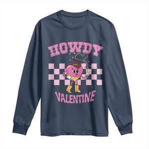 Valentine's Day Long Sleeve Shirt Howdy Valentine Heart Retro Groovy TS09 Navy Print Your Wear