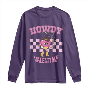 Valentine's Day Long Sleeve Shirt Howdy Valentine Heart Retro Groovy TS09 Purple Print Your Wear