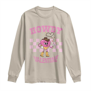 Valentine's Day Long Sleeve Shirt Howdy Valentine Heart Retro Groovy TS09 Sand Print Your Wear