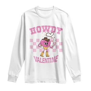 Valentine's Day Long Sleeve Shirt Howdy Valentine Heart Retro Groovy TS09 White Print Your Wear