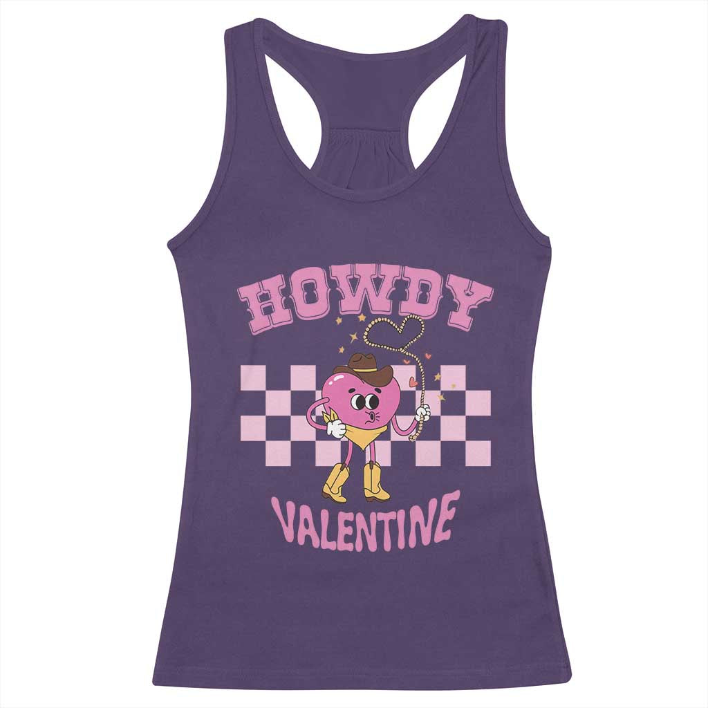 Valentine's Day Racerback Tank Top Howdy Valentine Heart Retro Groovy TS09 Purple Print Your Wear