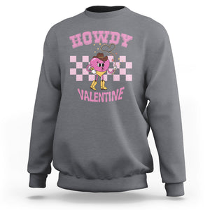 Valentine's Day Sweatshirt Howdy Valentine Heart Retro Groovy TS09 Charcoal Printyourwear