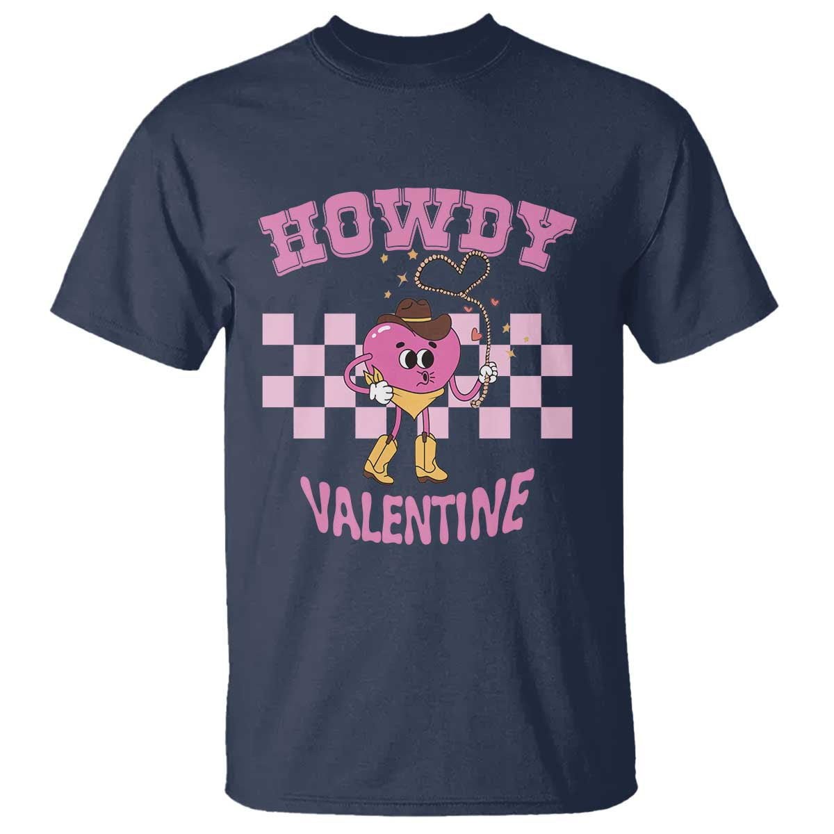 Valentine's Day T Shirt Howdy Valentine Heart Retro Groovy TS09 Navy Print Your Wear