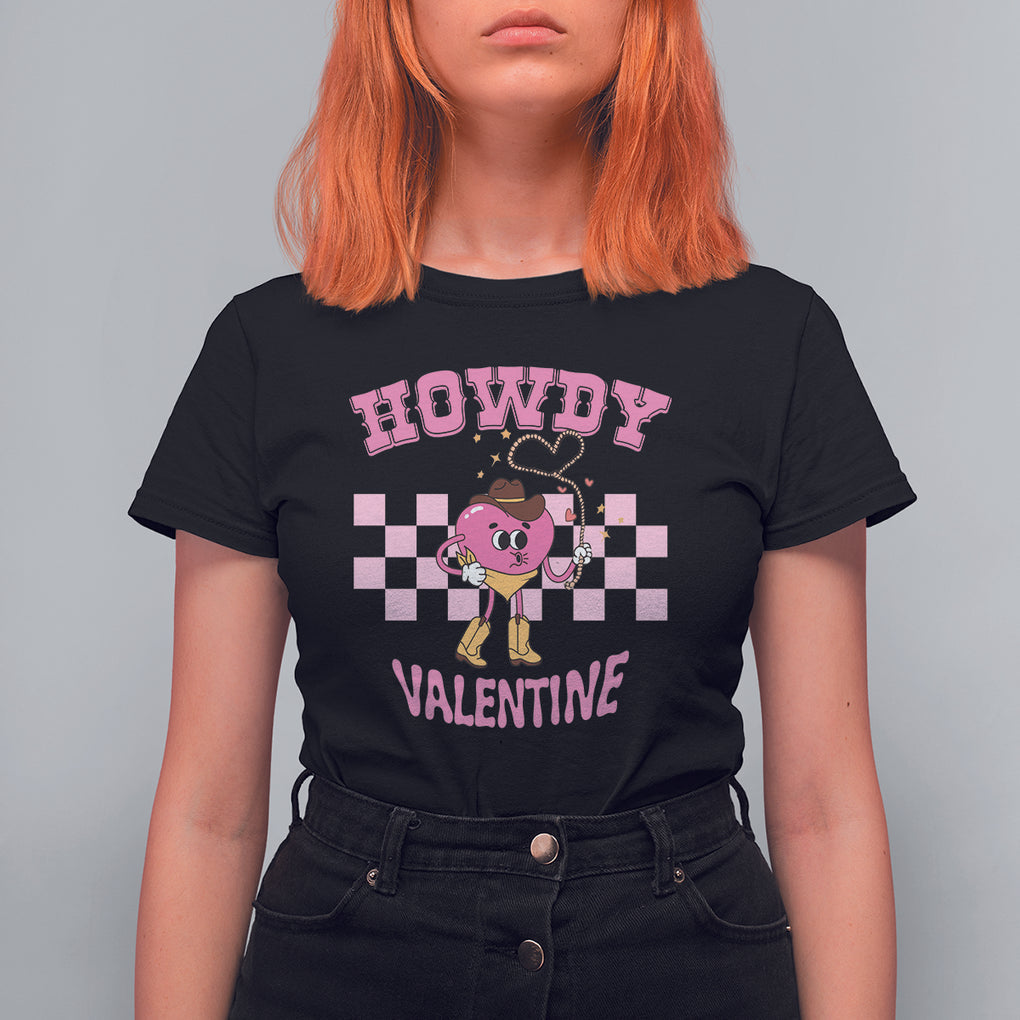 Valentine's Day T Shirt For Women Howdy Valentine Heart Retro Groovy TS09 Black Printyourwear