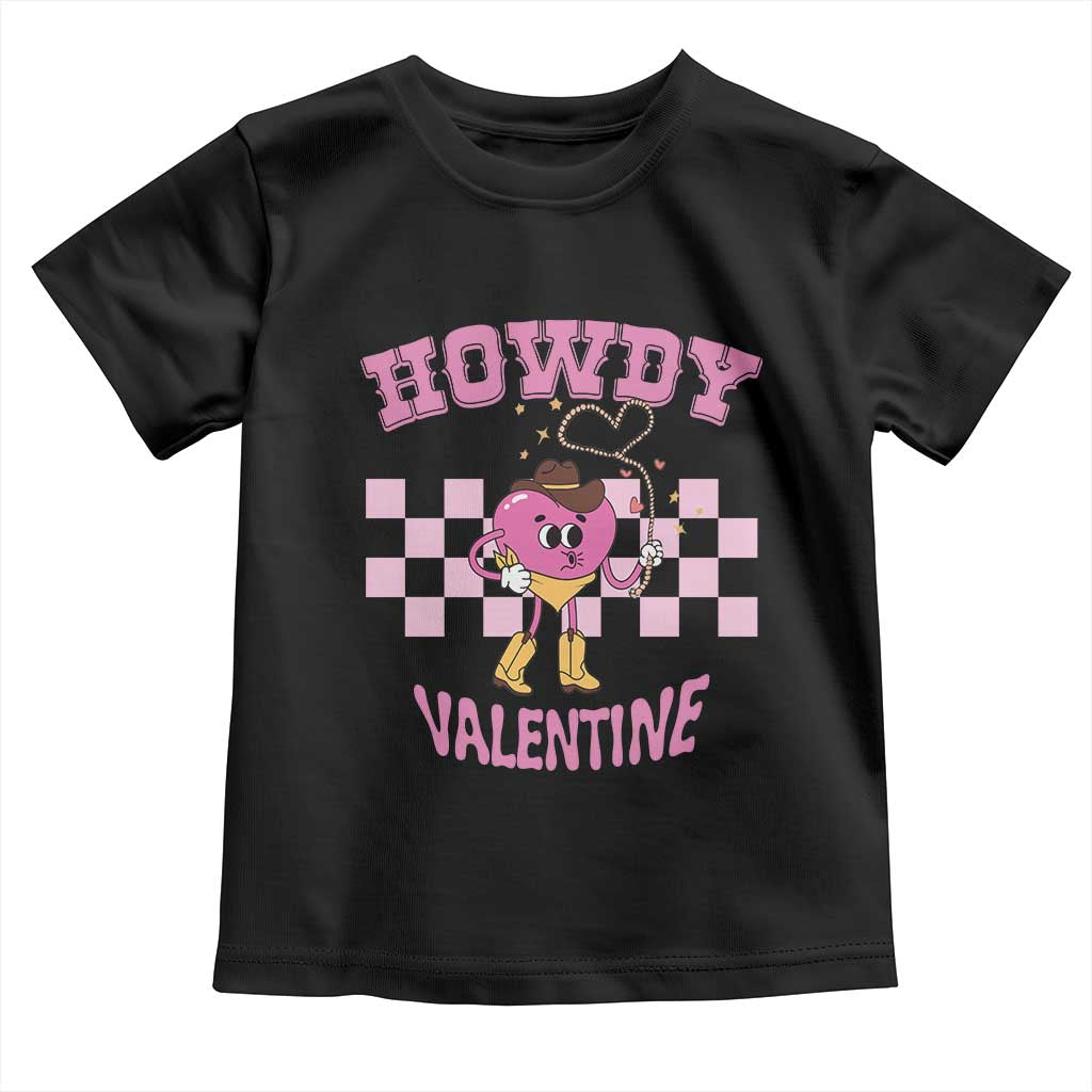 Valentine's Day Toddler T Shirt Howdy Valentine Heart Retro Groovy TS09 Black Print Your Wear