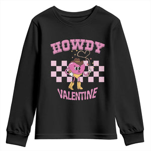 Valentine's Day Youth Sweatshirt Howdy Valentine Heart Retro Groovy TS09 Black Print Your Wear