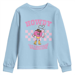 Valentine's Day Youth Sweatshirt Howdy Valentine Heart Retro Groovy TS09 Light Blue Print Your Wear