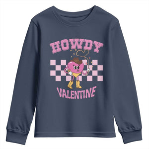 Valentine's Day Youth Sweatshirt Howdy Valentine Heart Retro Groovy TS09 Navy Print Your Wear