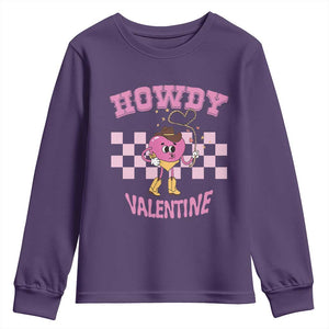 Valentine's Day Youth Sweatshirt Howdy Valentine Heart Retro Groovy TS09 Purple Print Your Wear