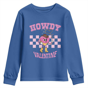 Valentine's Day Youth Sweatshirt Howdy Valentine Heart Retro Groovy TS09 Royal Blue Print Your Wear