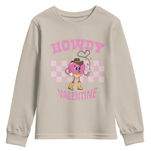 Valentine's Day Youth Sweatshirt Howdy Valentine Heart Retro Groovy TS09 Sand Print Your Wear