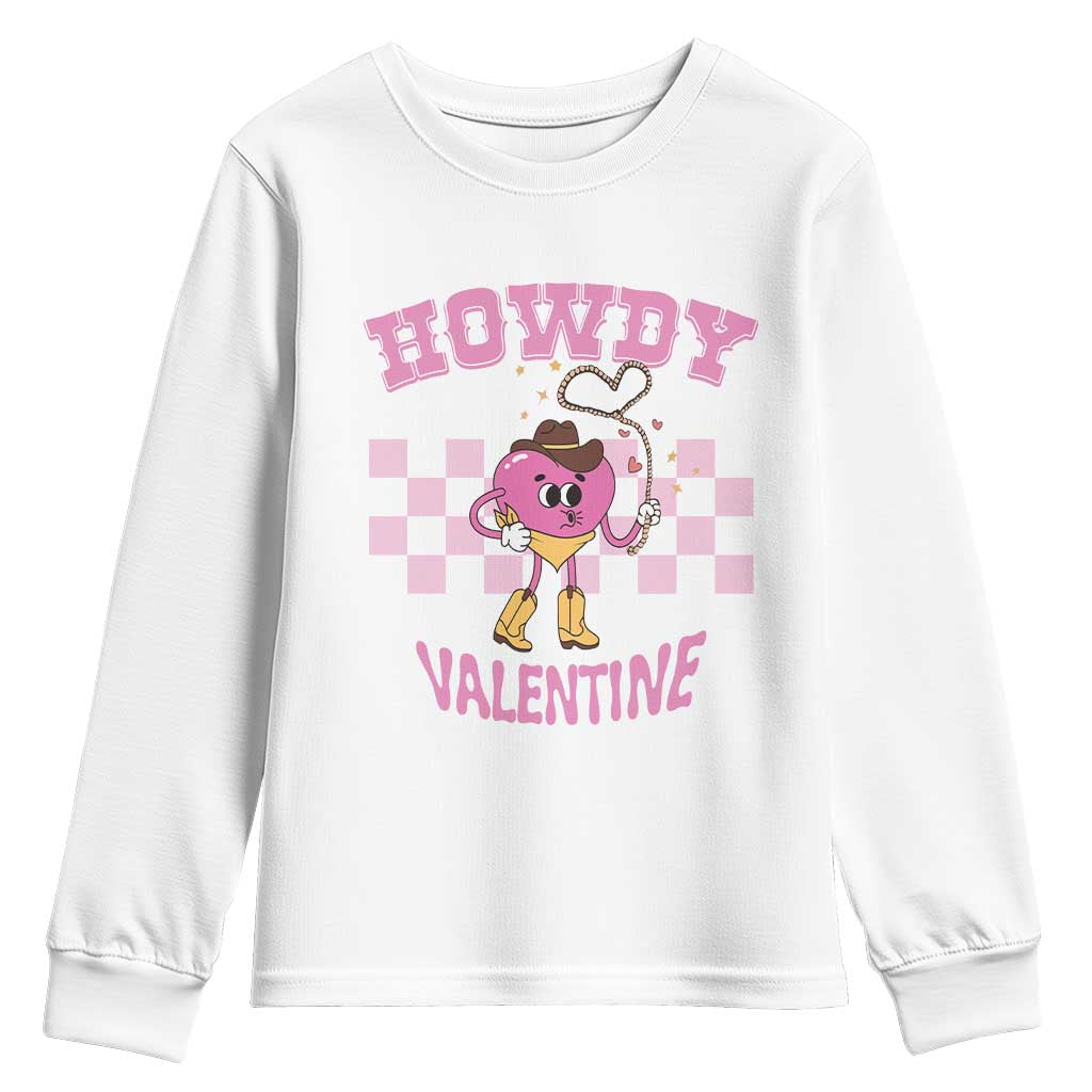 Valentine's Day Youth Sweatshirt Howdy Valentine Heart Retro Groovy TS09 White Print Your Wear