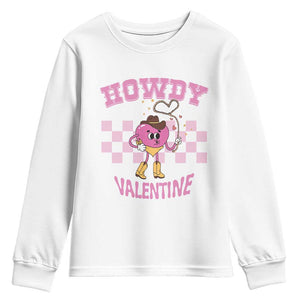 Valentine's Day Youth Sweatshirt Howdy Valentine Heart Retro Groovy TS09 White Print Your Wear