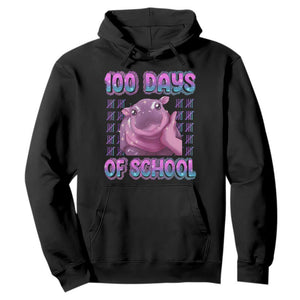 100th Day Of School Hoodie Cute Moo Deng Baby Hippo 100 Days TS09 Black Print Your Wear