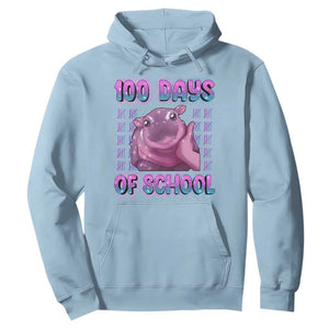 100th Day Of School Hoodie Cute Moo Deng Baby Hippo 100 Days TS09 Light Blue Print Your Wear