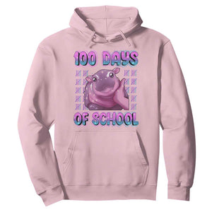 100th Day Of School Hoodie Cute Moo Deng Baby Hippo 100 Days TS09 Light Pink Print Your Wear