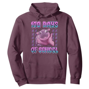 100th Day Of School Hoodie Cute Moo Deng Baby Hippo 100 Days TS09 Maroon Print Your Wear