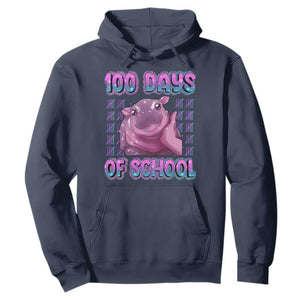 100th Day Of School Hoodie Cute Moo Deng Baby Hippo 100 Days TS09 Navy Print Your Wear