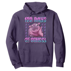 100th Day Of School Hoodie Cute Moo Deng Baby Hippo 100 Days TS09 Purple Print Your Wear