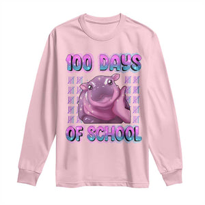 100th Day Of School Long Sleeve Shirt Cute Moo Deng Baby Hippo 100 Days TS09 Light Pink Print Your Wear