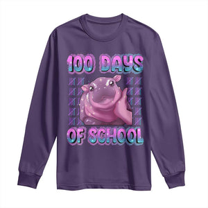 100th Day Of School Long Sleeve Shirt Cute Moo Deng Baby Hippo 100 Days TS09 Purple Print Your Wear