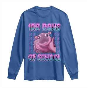 100th Day Of School Long Sleeve Shirt Cute Moo Deng Baby Hippo 100 Days TS09 Royal Blue Print Your Wear