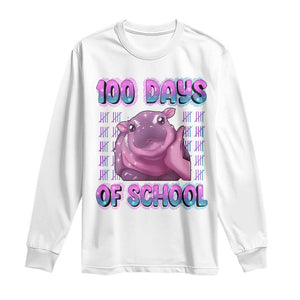 100th Day Of School Long Sleeve Shirt Cute Moo Deng Baby Hippo 100 Days TS09 White Print Your Wear