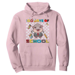 Moo Deng 100th Day Of School Hoodie Cute Baby Hippo 100 Days TS09 Light Pink Print Your Wear