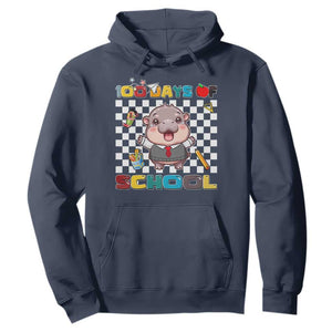 Moo Deng 100th Day Of School Hoodie Cute Baby Hippo 100 Days TS09 Navy Print Your Wear