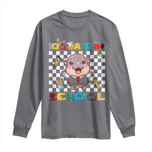 Moo Deng 100th Day Of School Long Sleeve Shirt Cute Baby Hippo 100 Days TS09 Charcoal Print Your Wear