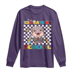 Moo Deng 100th Day Of School Long Sleeve Shirt Cute Baby Hippo 100 Days TS09 Purple Print Your Wear