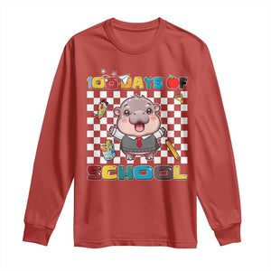 Moo Deng 100th Day Of School Long Sleeve Shirt Cute Baby Hippo 100 Days TS09 Red Print Your Wear