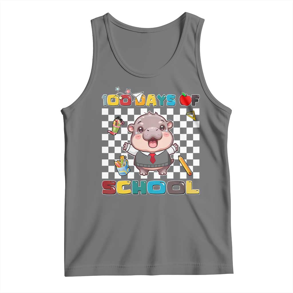 Moo Deng 100th Day Of School Tank Top Cute Baby Hippo 100 Days TS09 Black Heather Print Your Wear